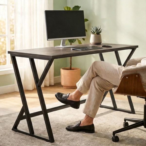 English Elm Homcom 55 Inch Industrial Writing Desk with Z Frame Steel Base for Home Office Distressed Black W2225P597262