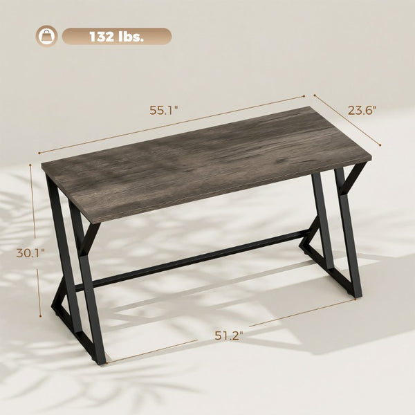 English Elm Homcom 55 Inch Industrial Writing Desk with Z Frame Steel Base for Home Office Distressed Black W2225P597262