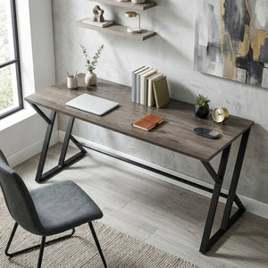English Elm Homcom 55 Inch Industrial Writing Desk with Z Frame Steel Base for Home Office Distressed Black W2225P597262