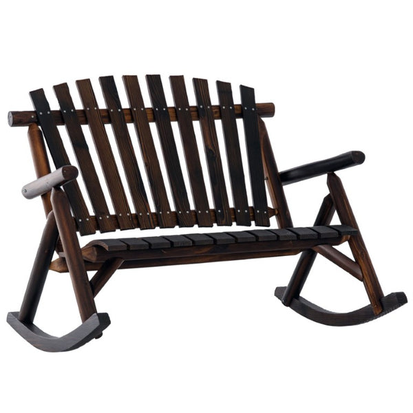 English Elm Outsunny Solid Fir Adirondack Double Rocker with Slatted Back for Porch or Patio W2225P597263
