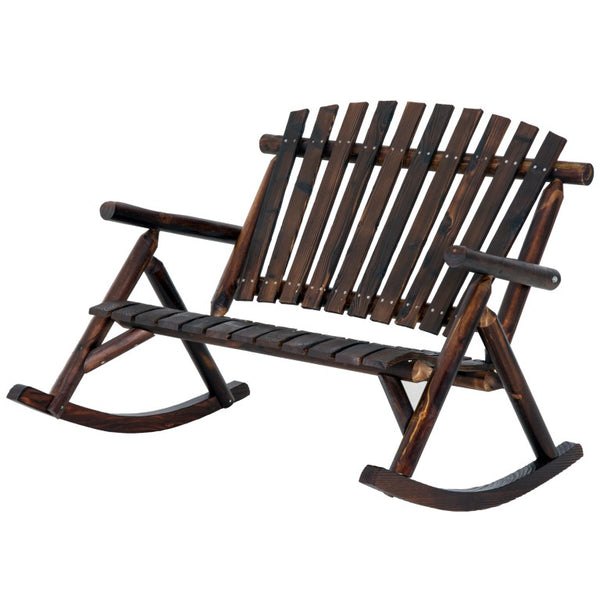 English Elm Outsunny Solid Fir Adirondack Double Rocker with Slatted Back for Porch or Patio W2225P597263