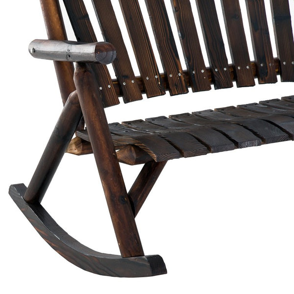 English Elm Outsunny Solid Fir Adirondack Double Rocker with Slatted Back for Porch or Patio W2225P597263