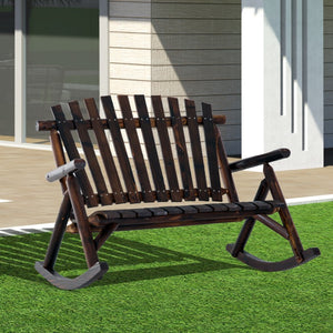 English Elm Outsunny Solid Fir Adirondack Double Rocker with Slatted Back for Porch or Patio W2225P597263