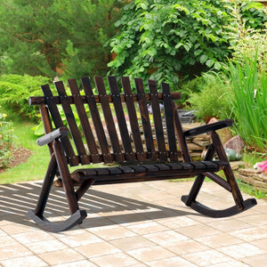 English Elm Outsunny Solid Fir Adirondack Double Rocker with Slatted Back for Porch or Patio W2225P597263
