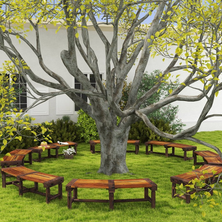 English Elm Outsunny Semicircular Fir Wood Tree Bench Slatted Wrap Around Seat for Garden Yard W2225P597276