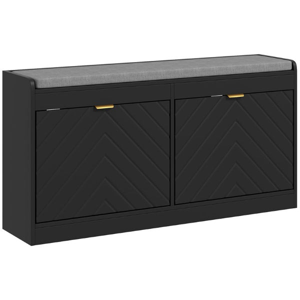 English Elm Homcom Entryway Shoe Bench with Flip Storage Drawers Padded Cushion Gold Handles W2225P597277