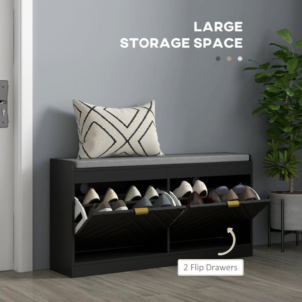 English Elm Homcom Entryway Shoe Bench with Flip Storage Drawers Padded Cushion Gold Handles W2225P597277