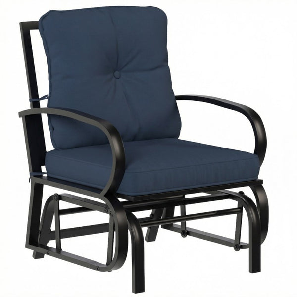 English Elm Outsunny Patio Glider Chair with Tufted Cushions Steel Frame Curved Armrests Poolside Blue W2225P597280