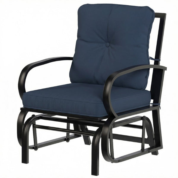 English Elm Outsunny Patio Glider Chair with Tufted Cushions Steel Frame Curved Armrests Poolside Blue W2225P597280