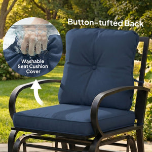 English Elm Outsunny Patio Glider Chair with Tufted Cushions Steel Frame Curved Armrests Poolside Blue W2225P597280
