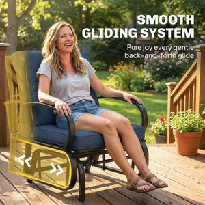 English Elm Outsunny Patio Glider Chair with Tufted Cushions Steel Frame Curved Armrests Poolside Blue W2225P597280