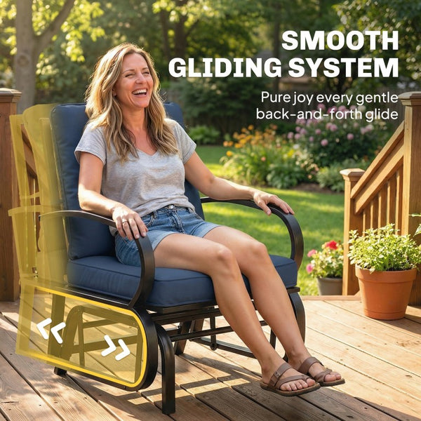 English Elm Outsunny Patio Glider Chair with Tufted Cushions Steel Frame Curved Armrests Poolside Blue W2225P597280