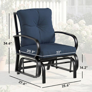 English Elm Outsunny Patio Glider Chair with Tufted Cushions Steel Frame Curved Armrests Poolside Blue W2225P597280