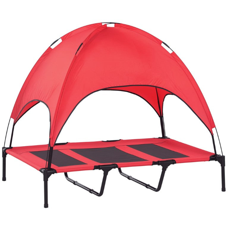 English Elm Pawhut Elevated Outdoor Dog Cot with UV Canopy and Breathable Mesh for Camping W2225P597300