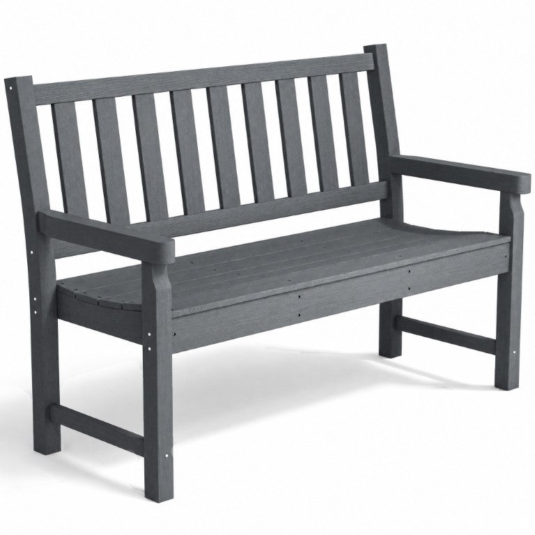 English Elm Outsunny HDPE 2 Person Outdoor Bench with Wood Grain Texture and Curved Slatted Seat Gray W2225P597314