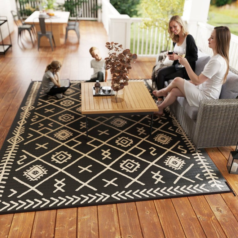 English Elm Outsunny Reversible Polypropylene Outdoor Rug 9X12 Waterproof Rhombus Camping Mat W2225P597347