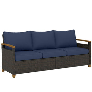 English Elm Outsunny 3 Seat Outdoor Sofa PE Wicker Patio Couch with Deep Foam Cushions Wood Legs W2225P597361