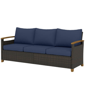 English Elm Outsunny 3 Seat Outdoor Sofa PE Wicker Patio Couch with Deep Foam Cushions Wood Legs W2225P597361