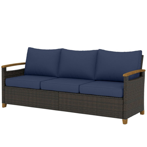 English Elm Outsunny 3 Seat Outdoor Sofa PE Wicker Patio Couch with Deep Foam Cushions Wood Legs W2225P597361