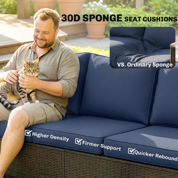English Elm Outsunny 3 Seat Outdoor Sofa PE Wicker Patio Couch with Deep Foam Cushions Wood Legs W2225P597361