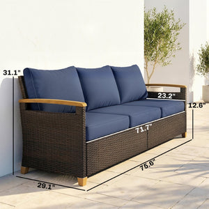 English Elm Outsunny 3 Seat Outdoor Sofa PE Wicker Patio Couch with Deep Foam Cushions Wood Legs W2225P597361