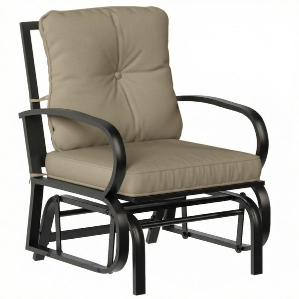 English Elm Outsunny Patio Glider Chair with Tufted Cushions Steel Frame Curved Armrests Poolside Beige W2225P597364