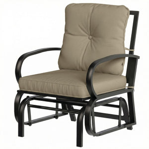 English Elm Outsunny Patio Glider Chair with Tufted Cushions Steel Frame Curved Armrests Poolside Beige W2225P597364