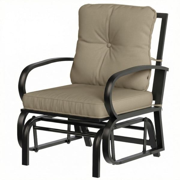 English Elm Outsunny Patio Glider Chair with Tufted Cushions Steel Frame Curved Armrests Poolside Beige W2225P597364