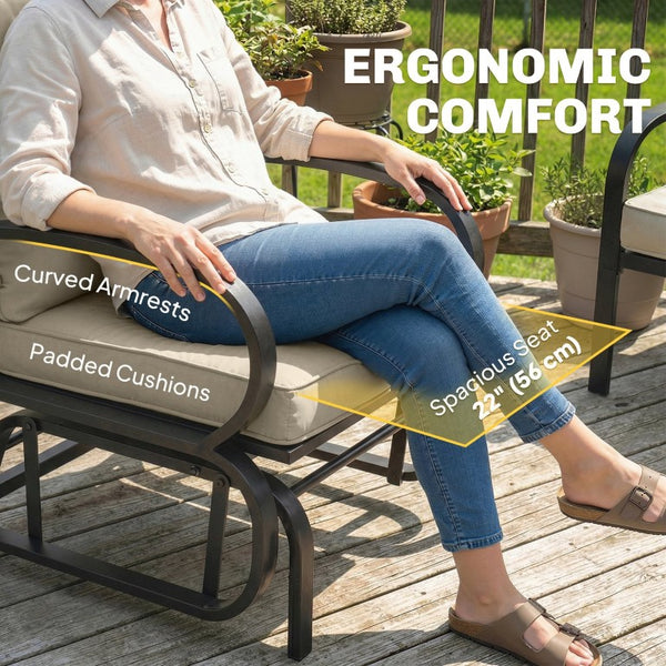 English Elm Outsunny Patio Glider Chair with Tufted Cushions Steel Frame Curved Armrests Poolside Beige W2225P597364
