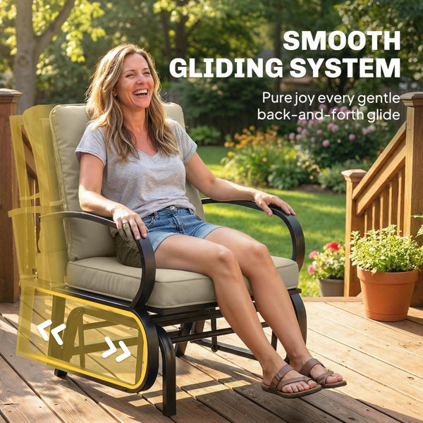 English Elm Outsunny Patio Glider Chair with Tufted Cushions Steel Frame Curved Armrests Poolside Beige W2225P597364