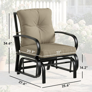 English Elm Outsunny Patio Glider Chair with Tufted Cushions Steel Frame Curved Armrests Poolside Beige W2225P597364