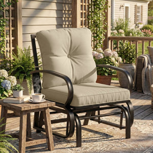 English Elm Outsunny Patio Glider Chair with Tufted Cushions Steel Frame Curved Armrests Poolside Beige W2225P597364