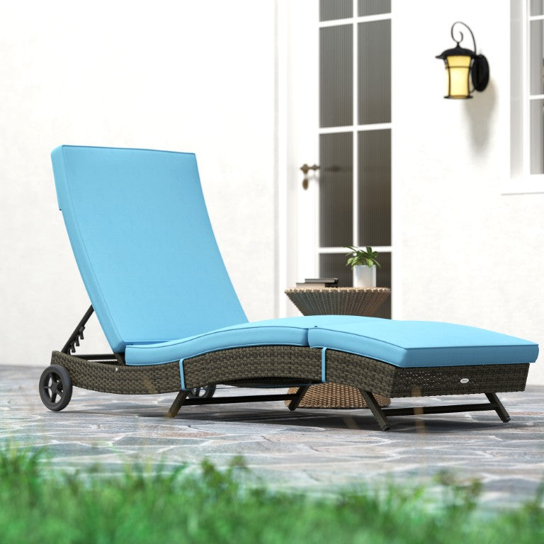 English Elm Outsunny PE Rattan Outdoor Chaise Lounge with Cushion and Adjustable Recline W2225P597373