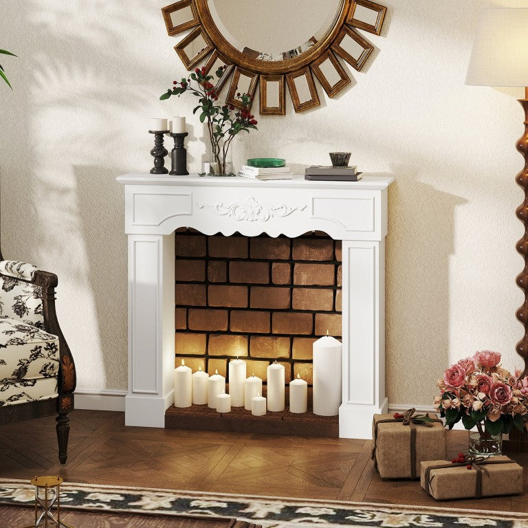 English Elm Homcom Baroque Fireplace Mantel Surround with Ornate Columns and White MDF Finish W2225P597377