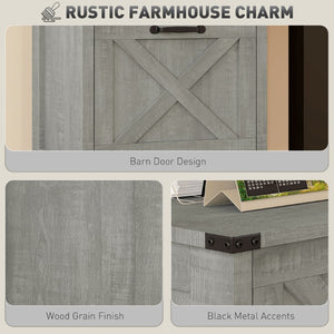 English Elm Homcom Farmhouse Vertical Filing Cabinet with Barn Doors Silent Drawers Printer Stand Light Gray W2225P597381