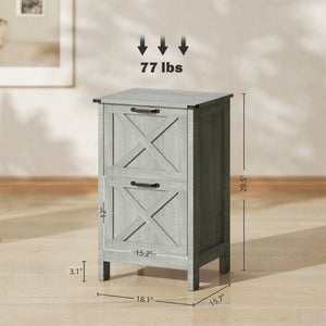 English Elm Homcom Farmhouse Vertical Filing Cabinet with Barn Doors Silent Drawers Printer Stand Light Gray W2225P597381