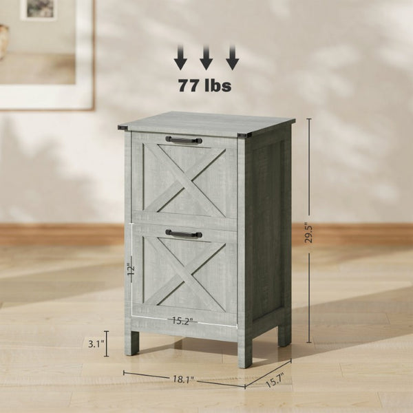 English Elm Homcom Farmhouse Vertical Filing Cabinet with Barn Doors Silent Drawers Printer Stand Light Gray W2225P597381