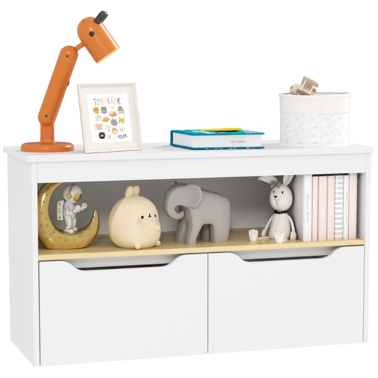 English Elm Qaba Kids Storage Organizer with 2 Drawers Open Shelf and Wide Top Surface White W2225P597382