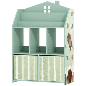 English Elm Qaba House Shaped Kids Bookcase with Fabric Drawers and Bear Playroom Organizer Grey Green W2225P597421