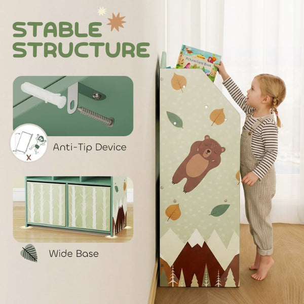 English Elm Qaba House Shaped Kids Bookcase with Fabric Drawers and Bear Playroom Organizer Grey Green W2225P597421