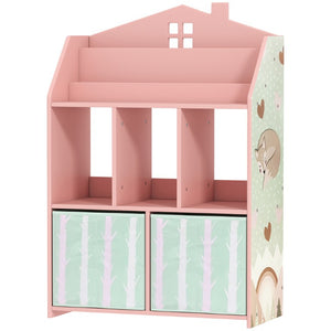 English Elm Qaba House Shaped Kids Bookcase with Fabric Drawers and Bear Playroom Organizer Pink W2225P597432
