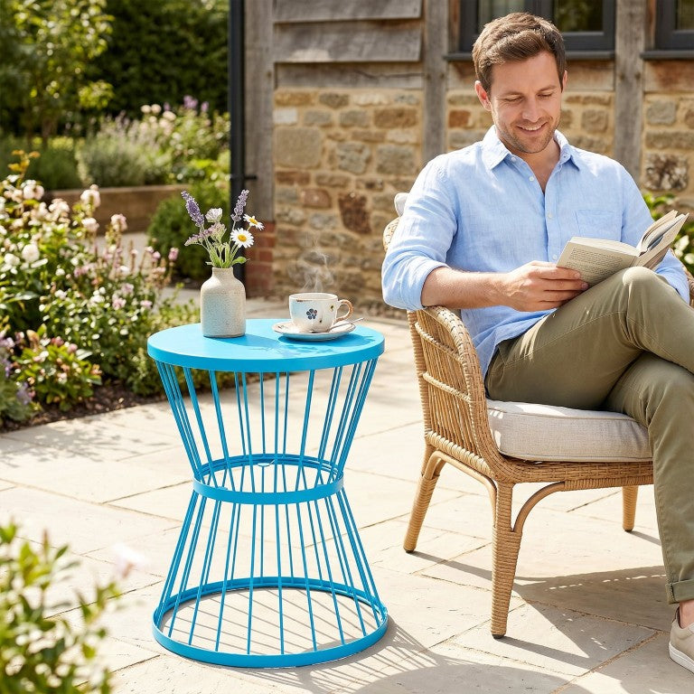 English Elm Outsunny Hourglass Steel Outdoor Side Table Powder Coated Sculptural Accent Patio Stand W2225P597449