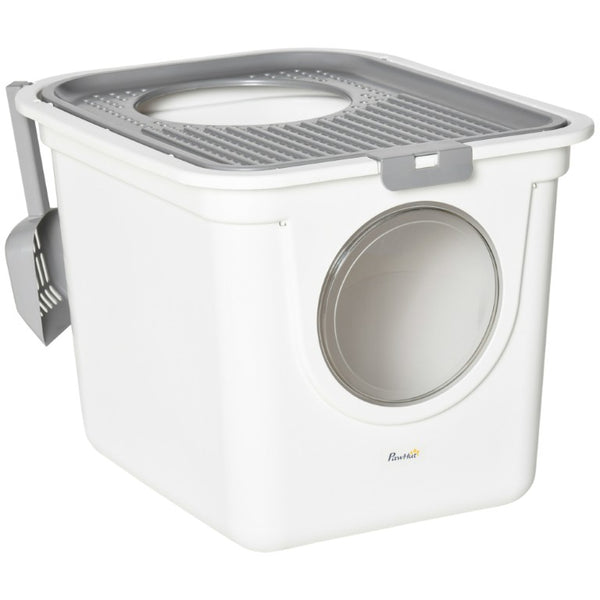 English Elm Pawhut Covered Cat Litter Box Dual Entry PE Plastic Odor Control Enclosed Toilet W2225P597477