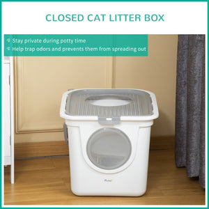 English Elm Pawhut Covered Cat Litter Box Dual Entry PE Plastic Odor Control Enclosed Toilet W2225P597477