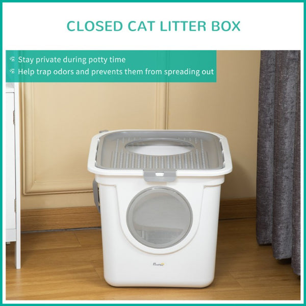 English Elm Pawhut Covered Cat Litter Box Dual Entry PE Plastic Odor Control Enclosed Toilet W2225P597477