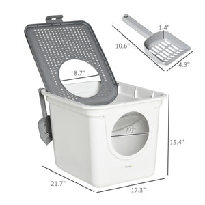 English Elm Pawhut Covered Cat Litter Box Dual Entry PE Plastic Odor Control Enclosed Toilet W2225P597477