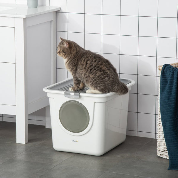 English Elm Pawhut Covered Cat Litter Box Dual Entry PE Plastic Odor Control Enclosed Toilet W2225P597477