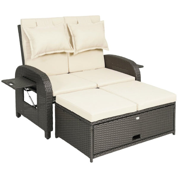 English Elm Outsunny PE Rattan Convertible Outdoor Daybed with Storage Ottoman and Foldable Side Tables W2225P597484