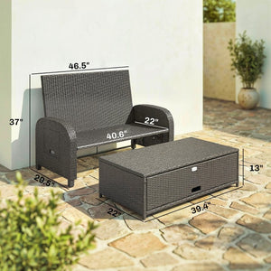 English Elm Outsunny PE Rattan Convertible Outdoor Daybed with Storage Ottoman and Foldable Side Tables W2225P597484