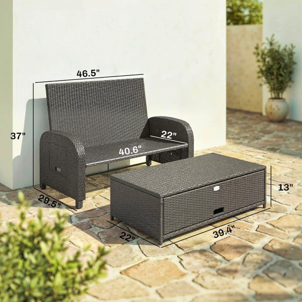 English Elm Outsunny PE Rattan Convertible Outdoor Daybed with Storage Ottoman and Foldable Side Tables W2225P597484